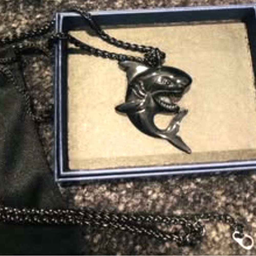 Black Shark Pendant Necklace